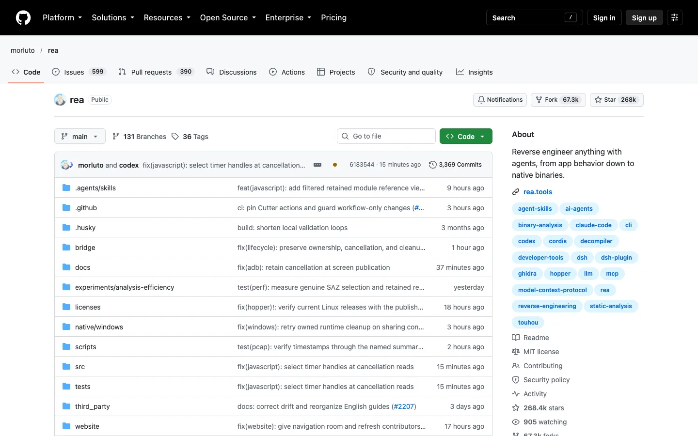 github: The official REA page on GitHub, captured on 16/10/2026. Not a local test.
